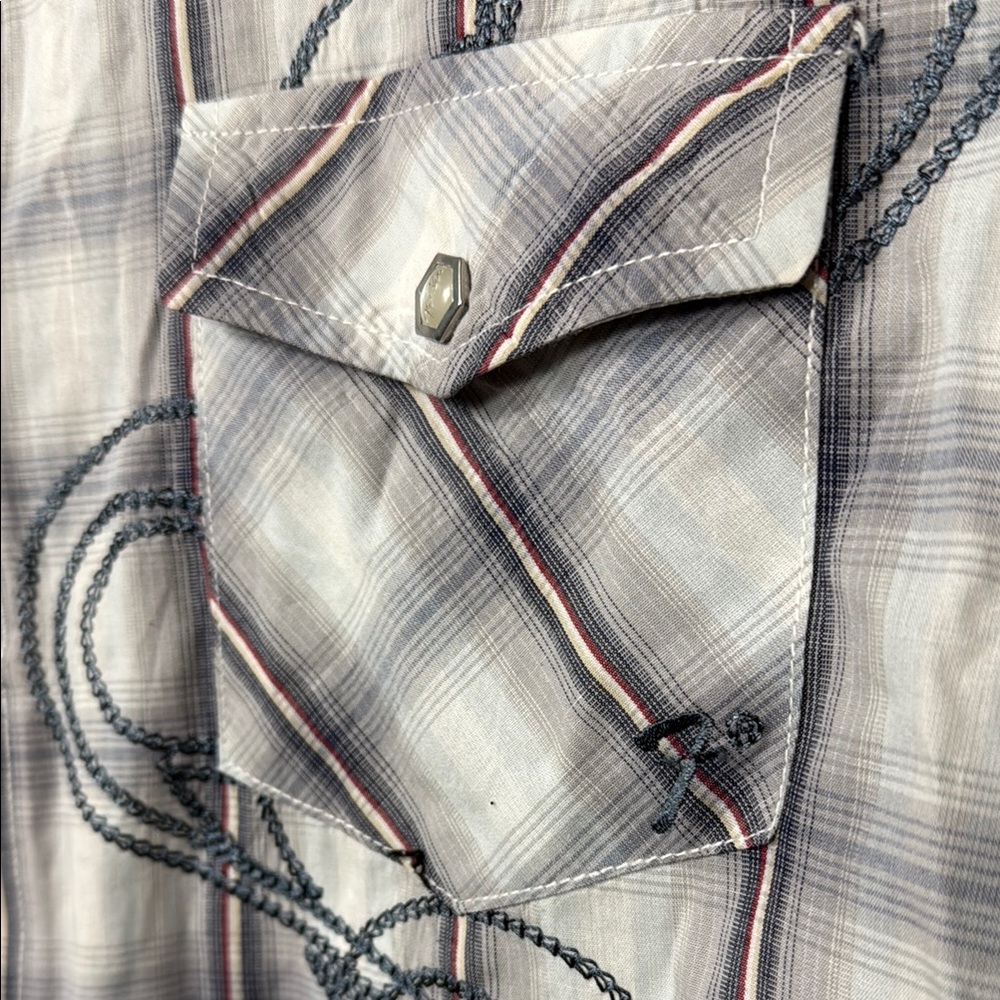 Fender Men's Plaid Western‎ Shirt with Embroidery